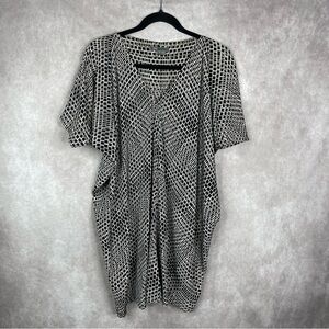 Vince Ladder Print V-Neck 100% Silk Tunic Boxy Oversized Dress In Black Size S